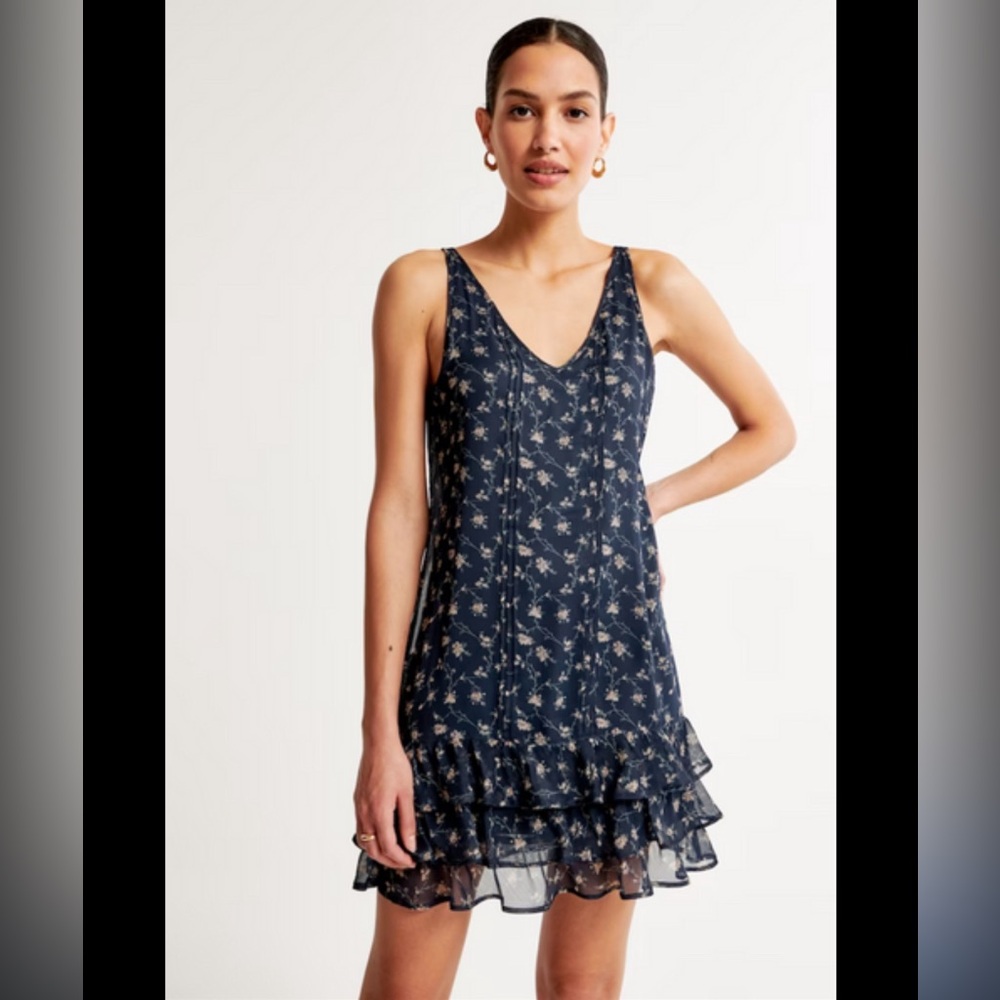 Abercrombie & Fitch navy blue floral ruffled mini dress sleeveless size small